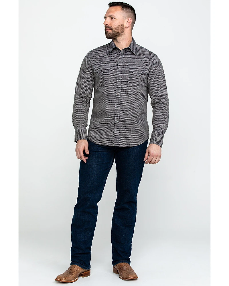 Rock & Roll Denim Men's Brown Washed Poplin Print Long Sleeve Western Shirt