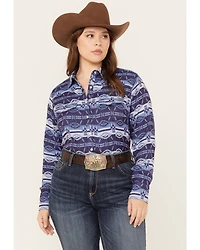 Ariat Women's Southwestern Oceanic Print Long Sleeve Western Pearl Snap Shirt - Plus