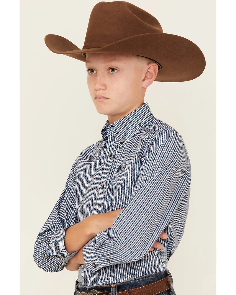 Wrangler Boys' Striped Long Sleeve Button-Down Western Shirt
