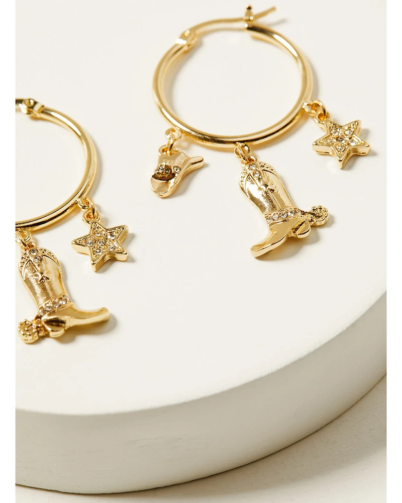 Shyanne Women's 14K Gold Western Charm Dangle Hoop Earrings
