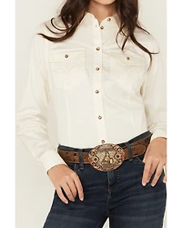 Shyanne Women's Poplin Embroidered Long Sleeve Button-Down Stretch Western Shirt