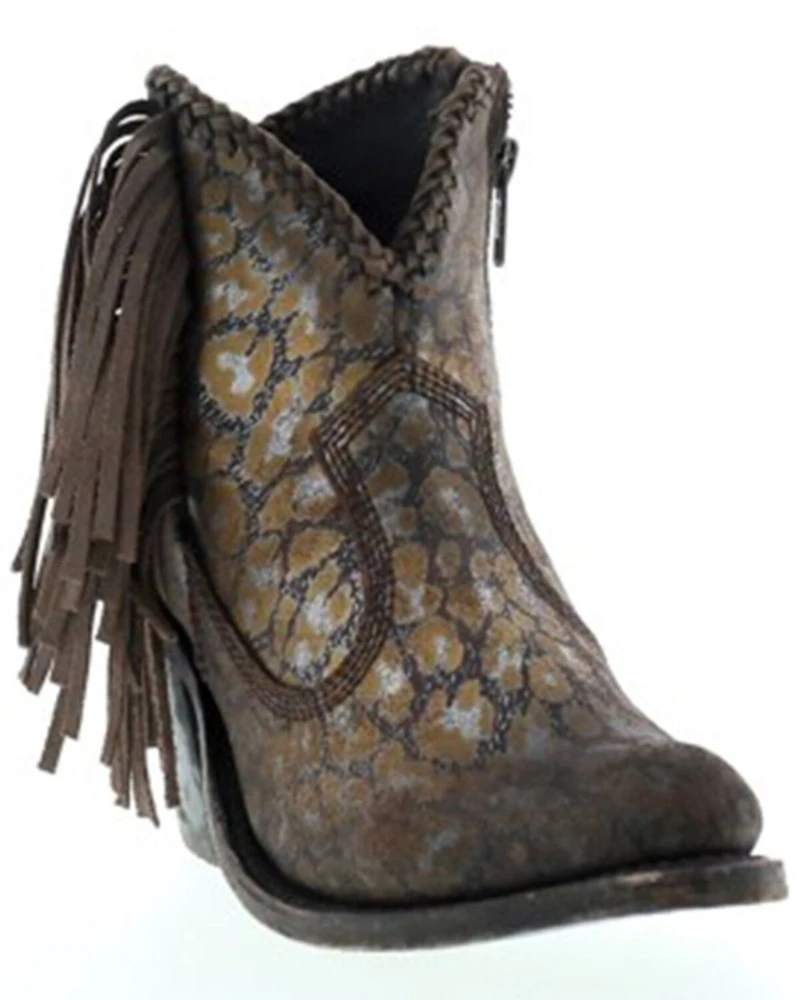 Liberty Black Women's Chloe Leopard Print Braided Fringe Western Booties - Snip Toe