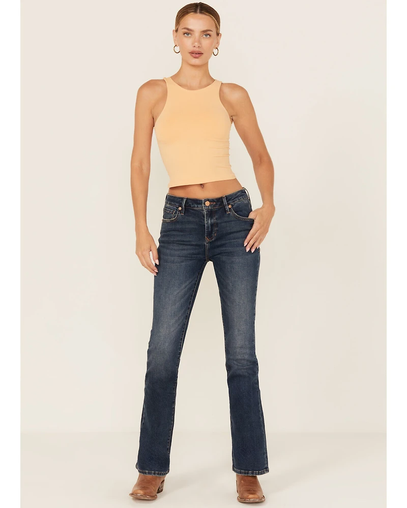 Dear John Women's Jaxtyn Dark Wash Mid Rise Bootcut Stretch Denim Jeans