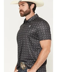 Rock & Roll Denim Men's Medallion Print Short Sleeve Button-Down Stretch Polo Shirt