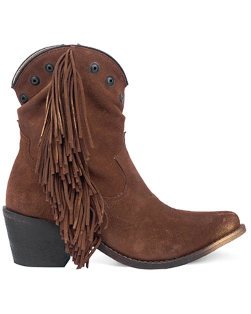 Circle G Women's Studded Suede Fringe Ankle Boots - Round Toe