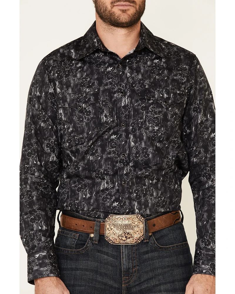 Rock & Roll Denim Men's Charcoal Floral Print Long Sleeve Western Shirt