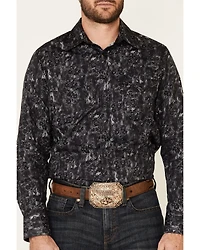 Rock & Roll Denim Men's Charcoal Floral Print Long Sleeve Western Shirt