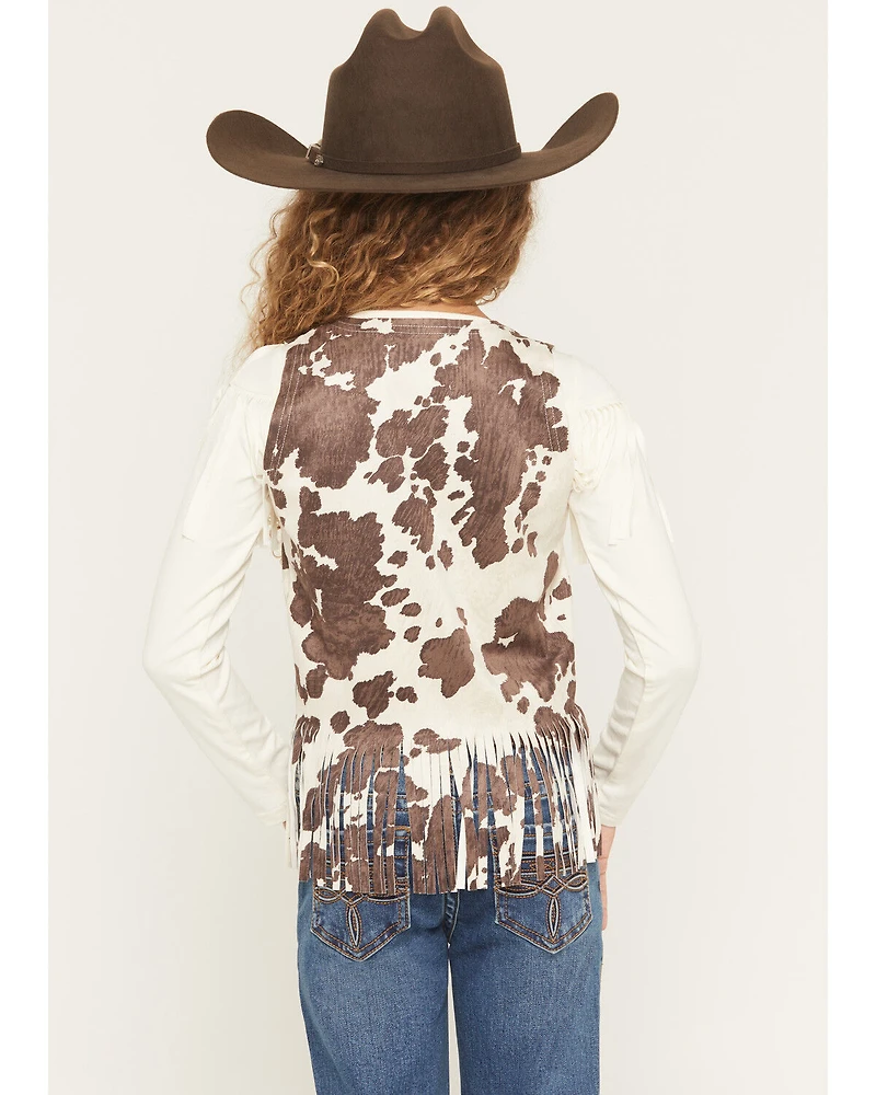 Shyanne Girls' Cora Cow Print Faux Suede Tie Vest