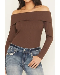 Shyanne Women's Rib Knit Off The Shoulder Long Sleeve Shirt