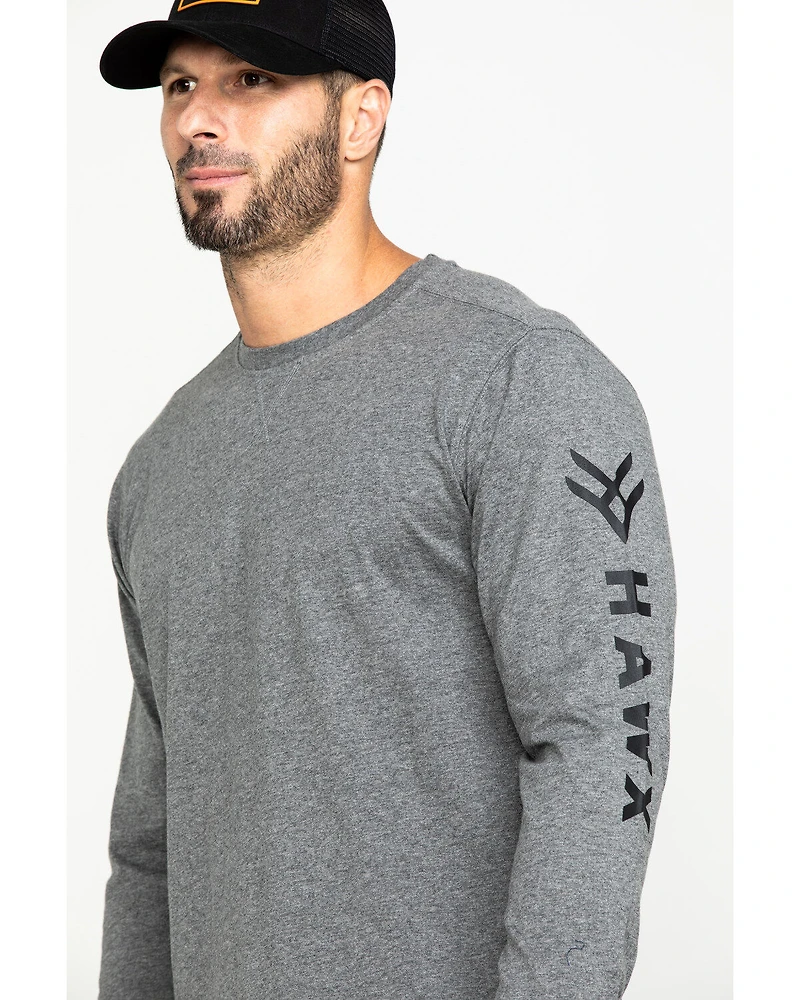 Hawx Men's Gray Logo Sleeve Long Work T-Shirt - Tall
