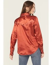 Cruel Girl Women's Satin Long Sleeve Snap Western Shirt