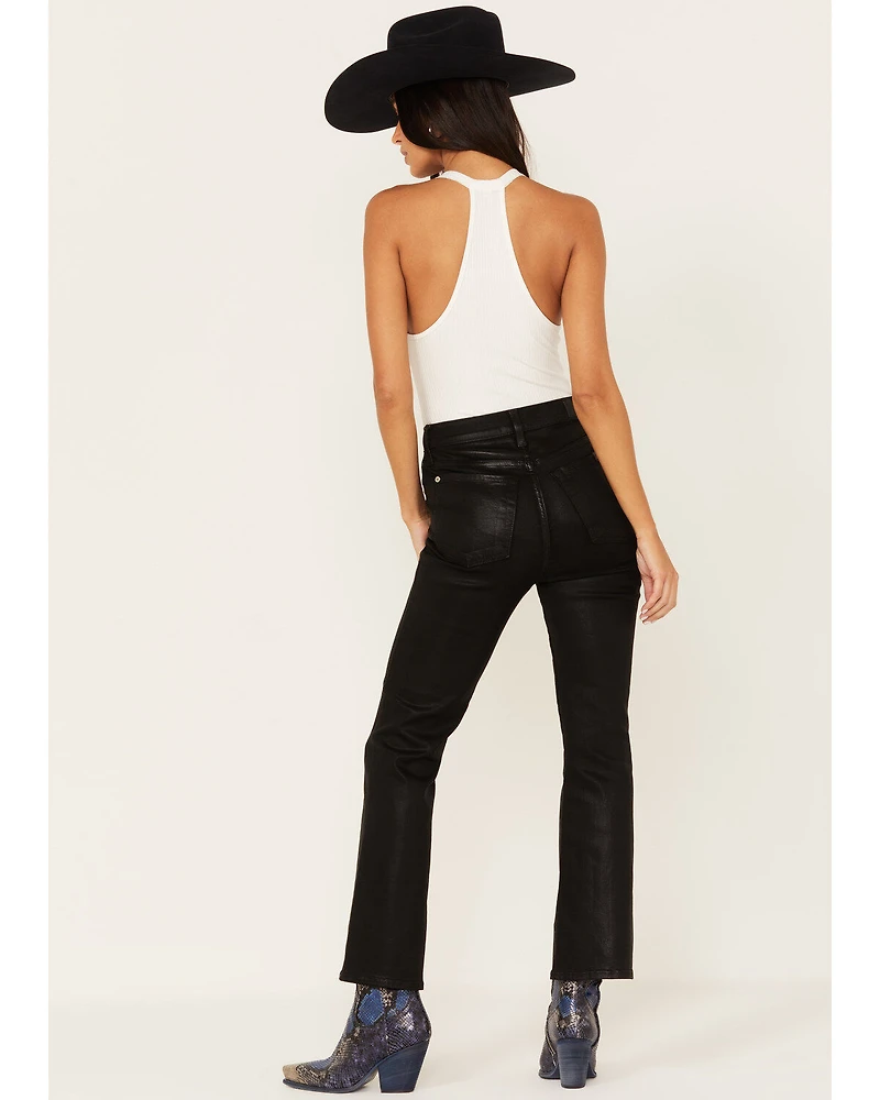 7 For All Mankind Women's High Rise Coated Denim Slim Kick Flare Jeans