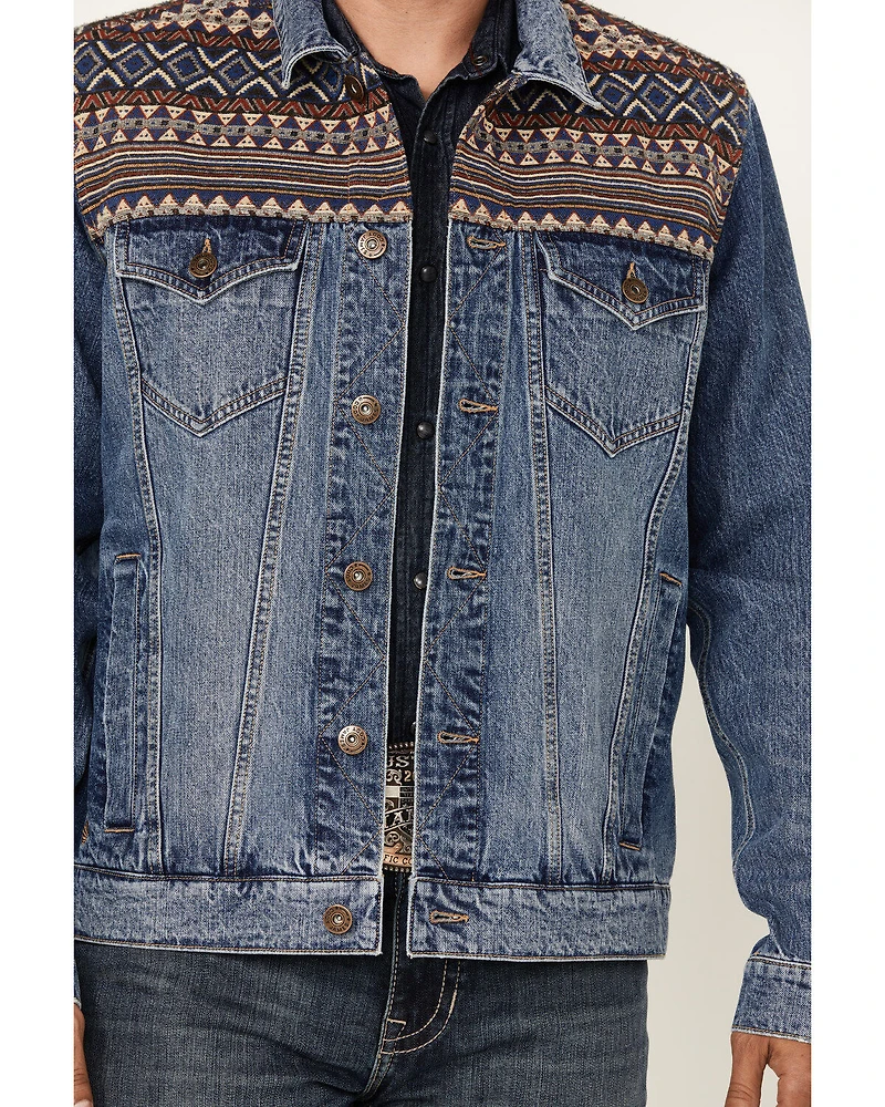 Cody James Men's Gaucho Southwestern Print Yoke Stretch Denim Jacket