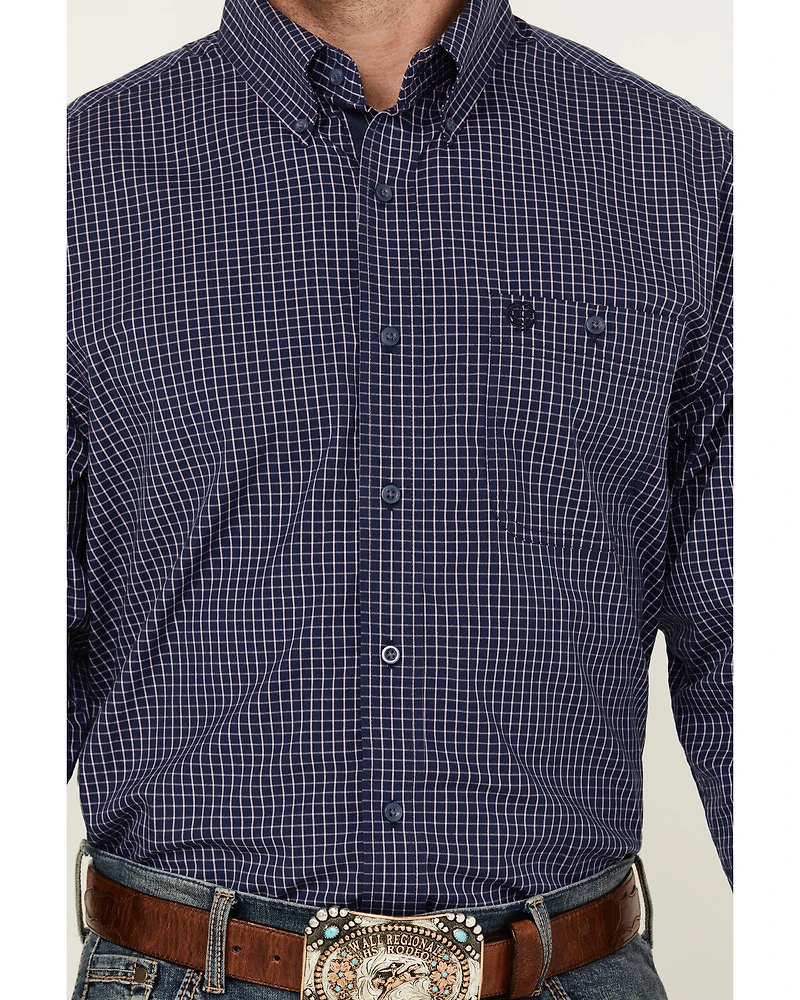 George Strait By Wrangler Men's Plaid Print Long Sleeve Button-Down Stretch Western Shirt