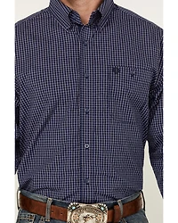 George Strait By Wrangler Men's Plaid Print Long Sleeve Button-Down Stretch Western Shirt