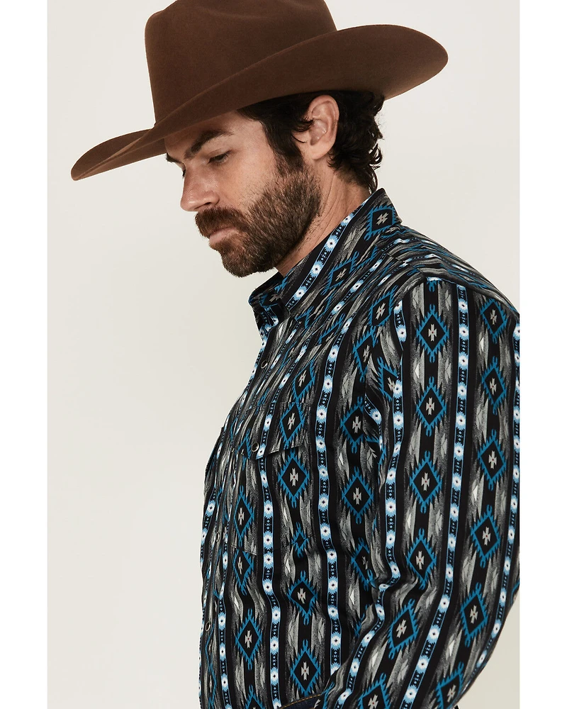 Wrangler Men's Checotah Southwestern Striped Long Sleeve Pearl Snap Western Shirt