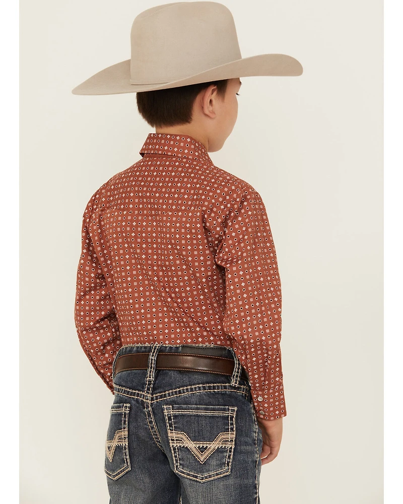 Ely Walker Boys' Geo Print Long Sleeve Snap Stretch Western Shirt