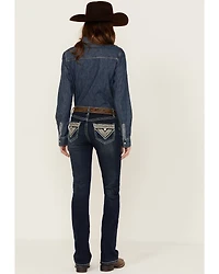 Rock & Roll Denim Women's Dark Wash Mid Rise Embroidered Bootcut Stretch Jeans