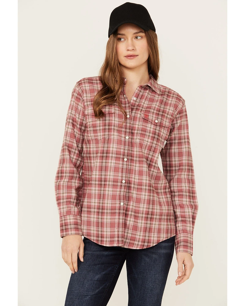 Ariat Women's FR Plaid Print Long Sleeve Snap Work Shirt