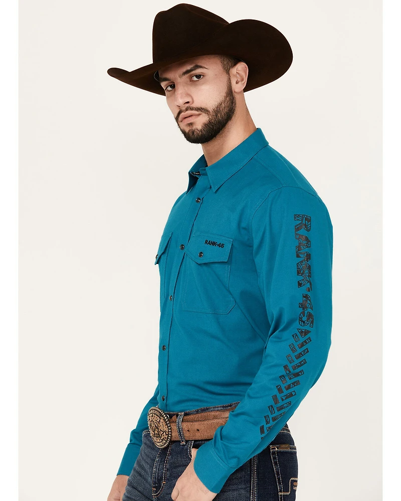 RANK 45® Men's Solid Logo Long Sleeve Performance Stretch Western Shirt