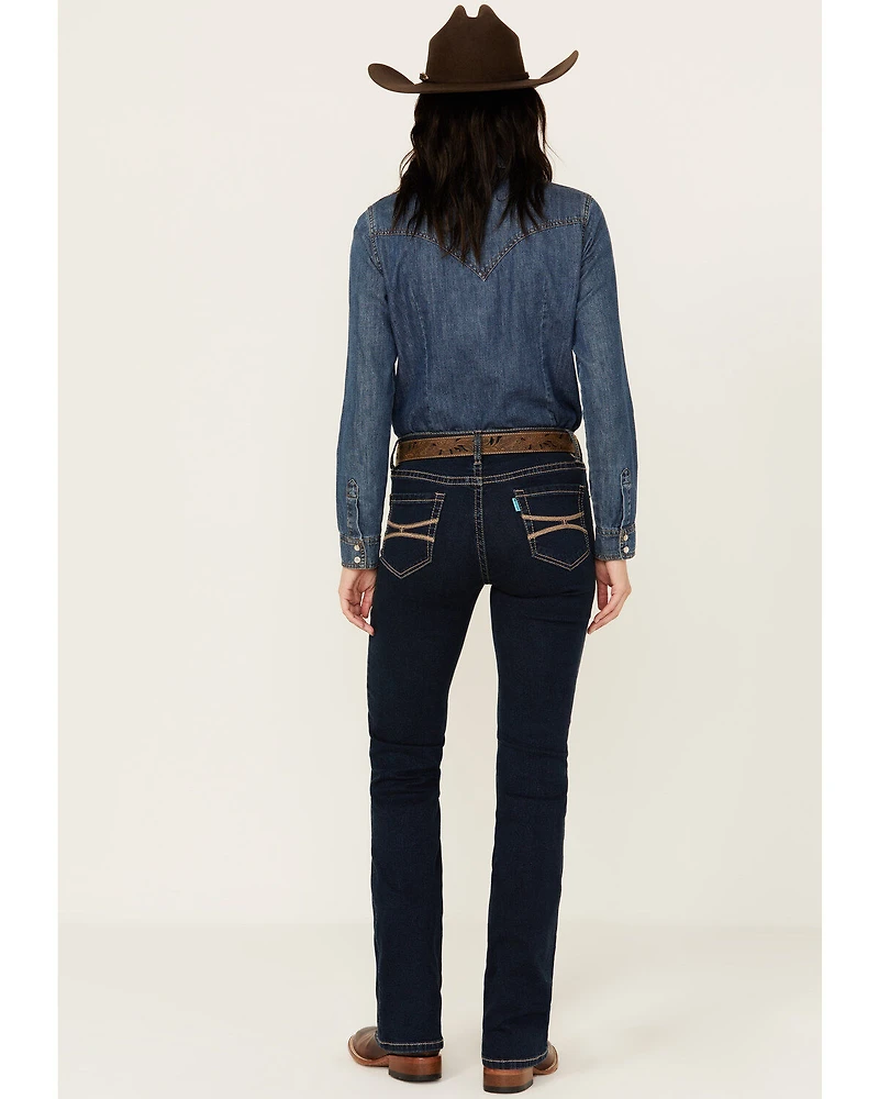 Hooey by Rock & Roll Denim Women's Dark Wash Mid Rise Petal Stitch Bootcut Jeans