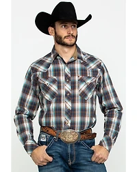 Roper Men's West Made Desert Dobby Plaid Long Sleeve Western Shirt