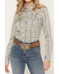 Shyanne Women's Paisley Wallpaper Print Long Sleeve Snap Stretch Western Shirt