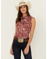 Wrangler Retro Women's Paisley Print Sleeveless Pearl Snap Western Shirt