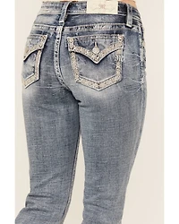 Miss Me Women's Medium Wash Mid Rise 34" Bootcut Stretch Denim Jeans