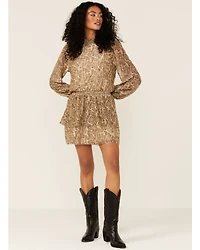 Show Me Your Mumu Women's Glitter Python Russo Ruffle Mini Dress