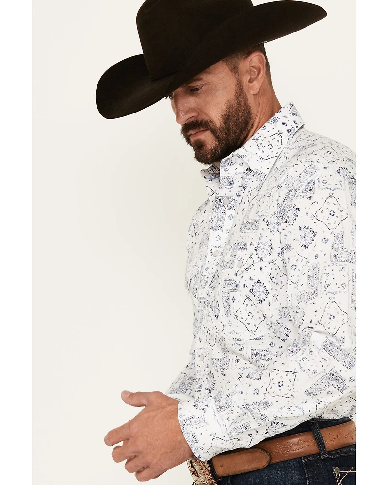 Rough Stock by Panhandle Men's Bandana Print Long Sleeve Pearl Snap Western Shirt
