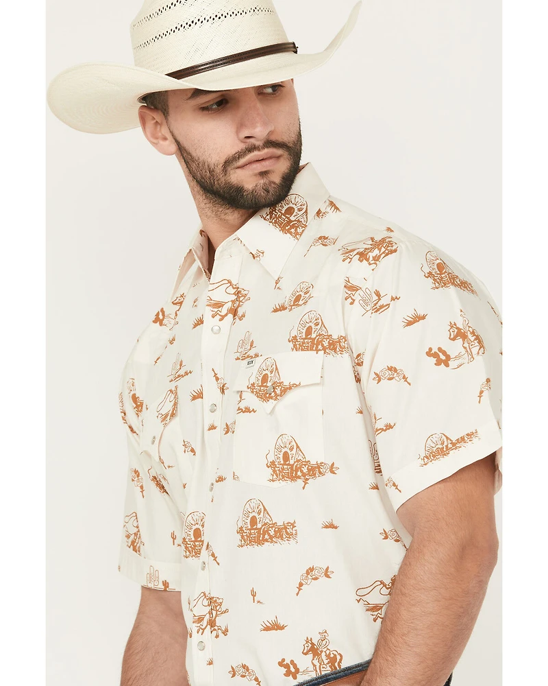 Ely Walker Men's Horse Print Short Sleeve Pearl Snap Western Shirt