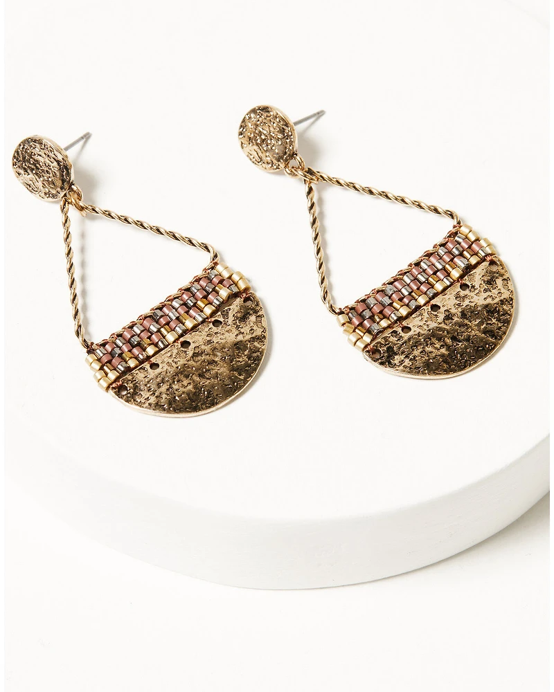 Shyanne Women's Summer Moon Antique Gold Teardrop Seed Bead Earrings