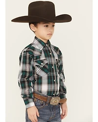 Ely Walker Boys' Plaid Print Long Sleeve Pearl Snap Western Shirt