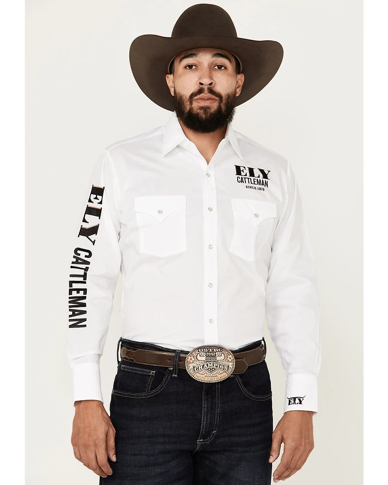 Ely Walker Men's Logo Embroidered Long Sleeve Pearl Snap Western Shirt