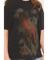 Wrangler X Lainey Wilson Girls' Watercolor Horse Short Sleeve Oversized Graphic Tee