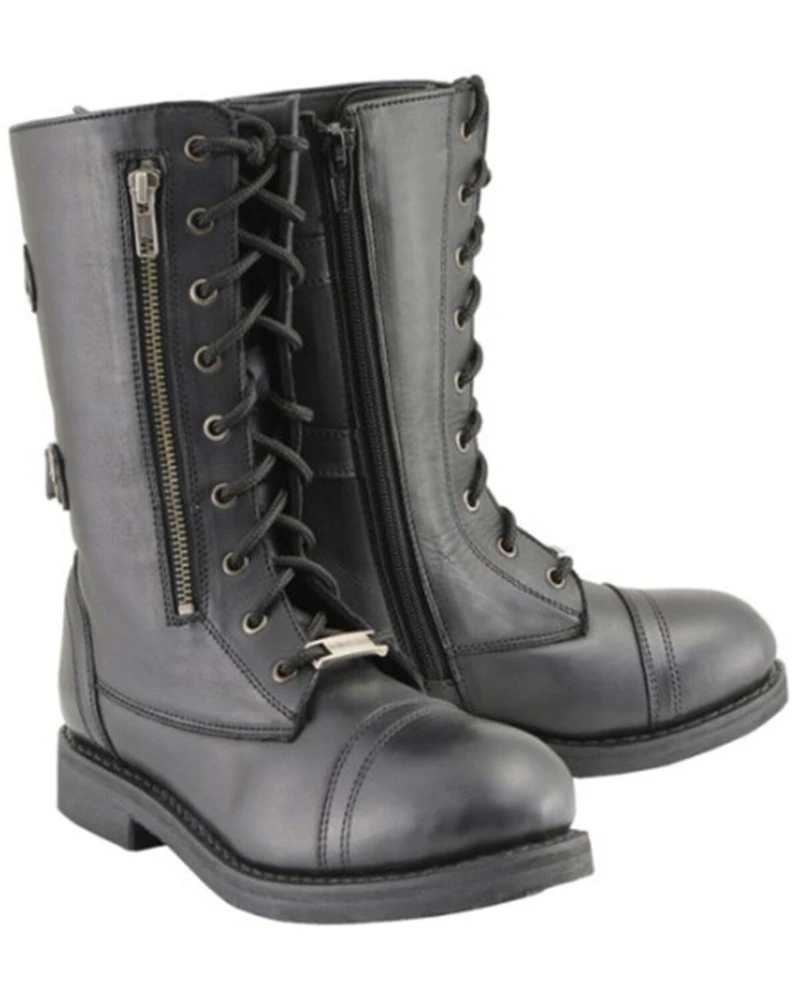 Milwaukee Leather Women's Tall Lace Front Buckles Back and Knife Storage Boots - Round Toe