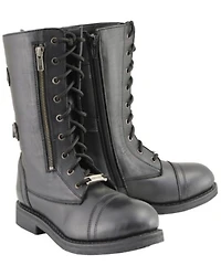 Milwaukee Leather Women's Tall Lace Front Buckles Back and Knife Storage Boots - Round Toe