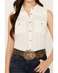 Shyanne Women's Shadow Striped Sleeveless Button-Down Western Shirt