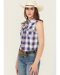 Shyanne Women's Dobby Plaid Print Sleeveless Snap Western Shirt