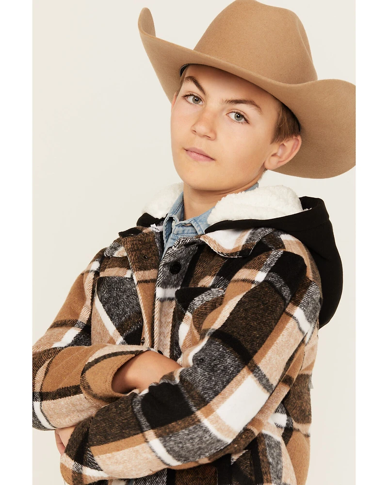 Urban Republic Boys' Plaid Print Sherpa Lined Snap Hooded Shacket