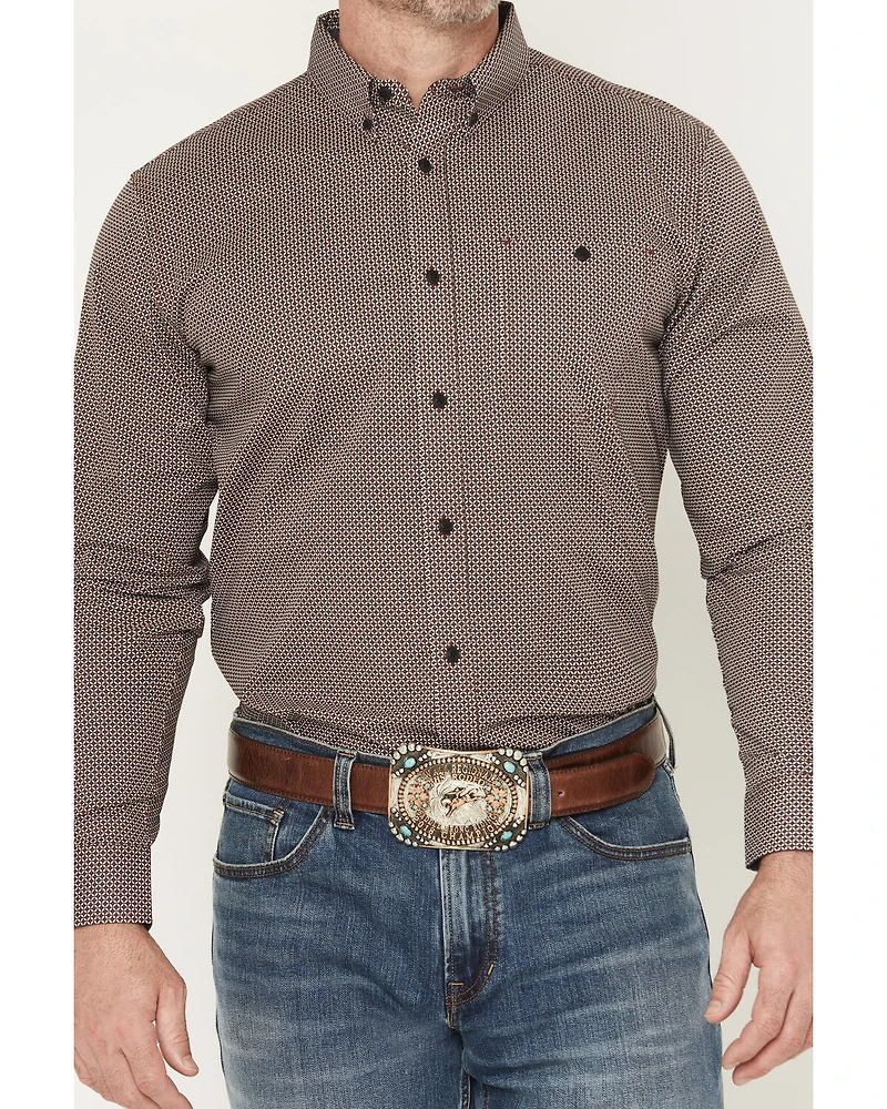 RANK 45® Men's Kings Canyon Micro Geo Print Long Sleeve Button-Down Stretch Western Shirt