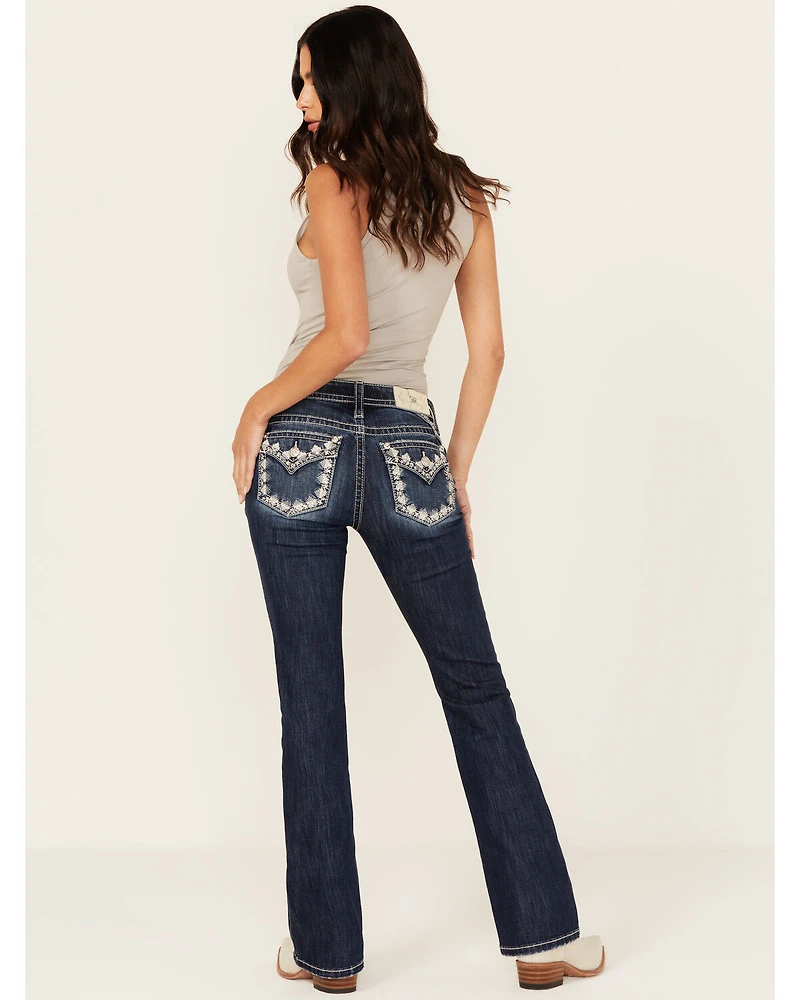 Miss Me Women's Dark Wash Mid Rise 32" Bootcut Stretch Denim Jeans