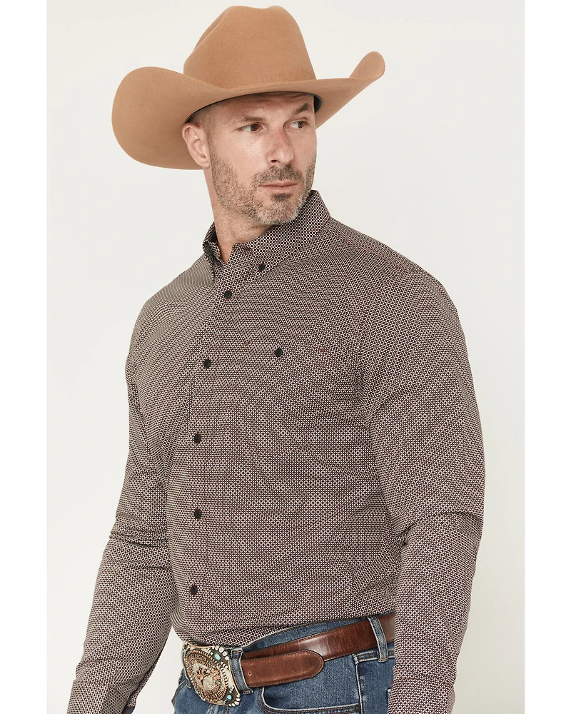 RANK 45® Men's Kings Canyon Micro Geo Print Long Sleeve Button-Down Stretch Western Shirt