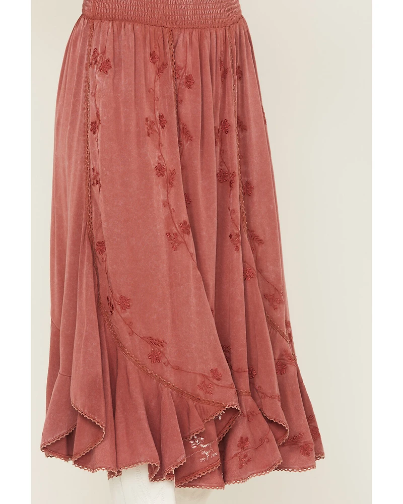 Wild Moss Women's Embroidered Panel Midi Skirt