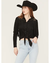 Idyllwind Women's McKinney Faux Suede Long Sleeve Fringe Top