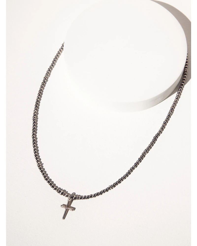 Paige Wallace Women's Tiny Cross Navajo Pearl Necklace