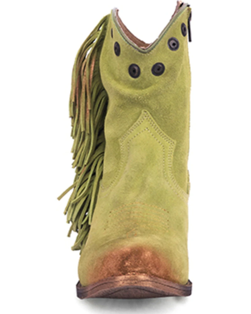 Circle G Women's Studded Suede Fringe Ankle Boots - Round Toe