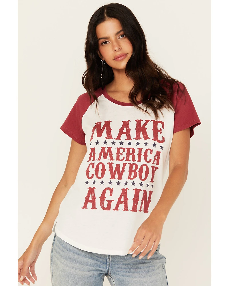 Blended Women's Make America Cowboy Again Short Sleeve Graphic Baseball Tee