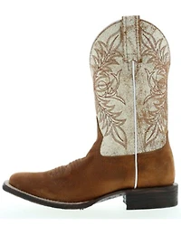 Botas Caborca For Liberty Black Women's Embroidered Leaf Western Boot - Broad Square Toe
